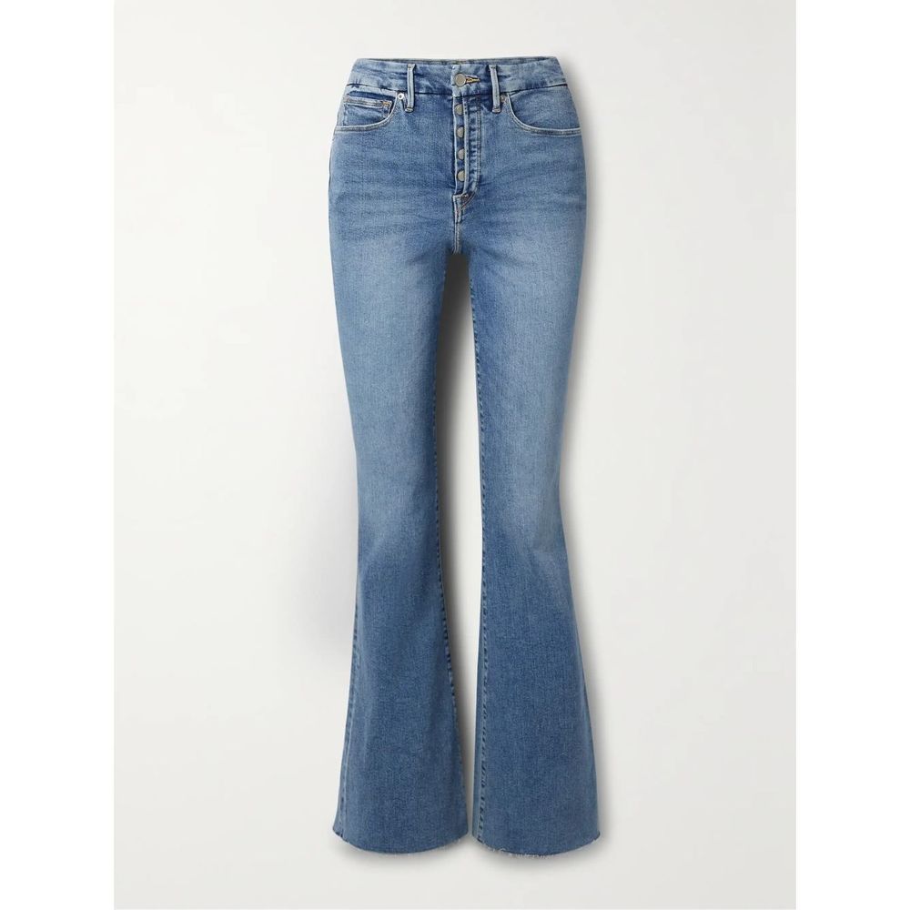 GOOD AMERICAN Good Legs high rise flared jeans Size 20 Exposed Button Fly Blue.